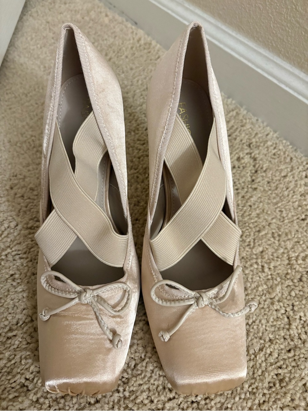 Fashion Nova Blush Satin Ballet-Style Square-Toe Pumps